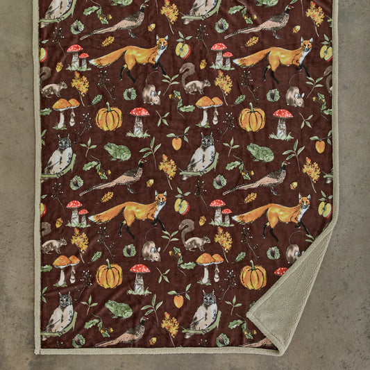 Autumn Animals Sherpa Fleece Throw 130x170cm