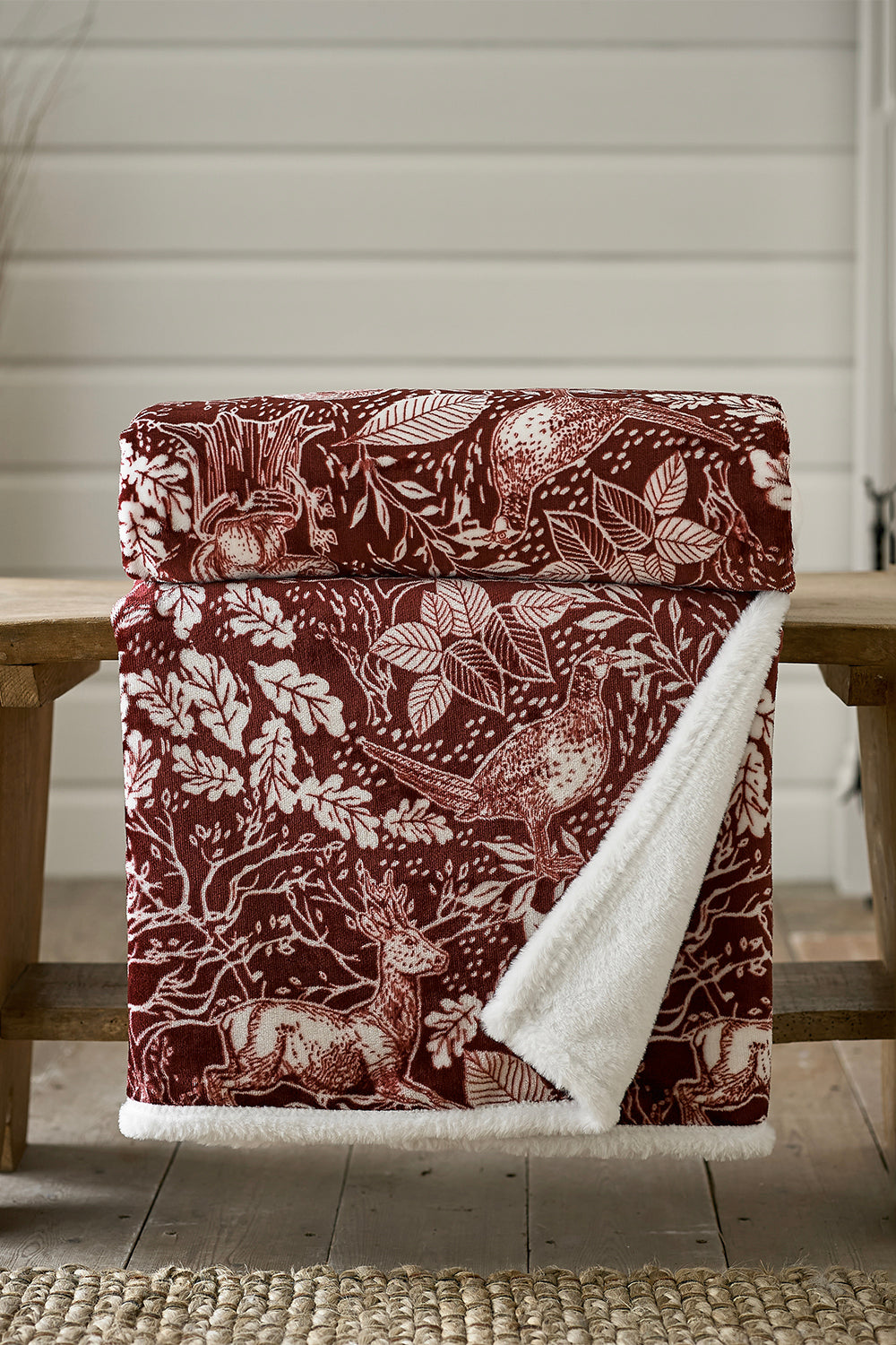 Hidden Forest Printed Sherpa Fleece Throw