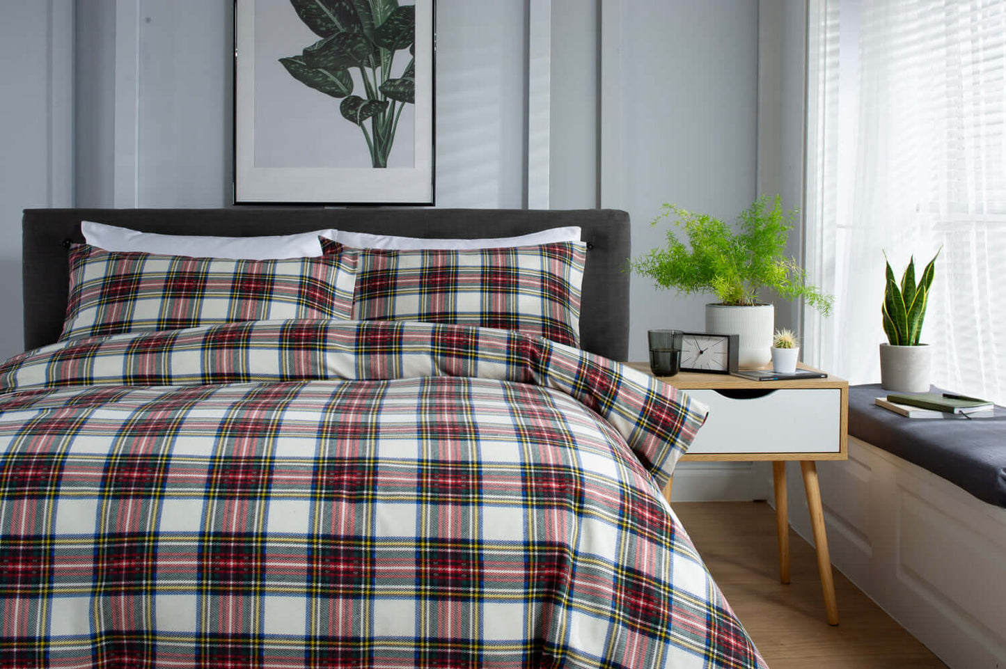 Stewart Dress Tartan Check Brushed Cotton Duvet Set with Fabric Bag