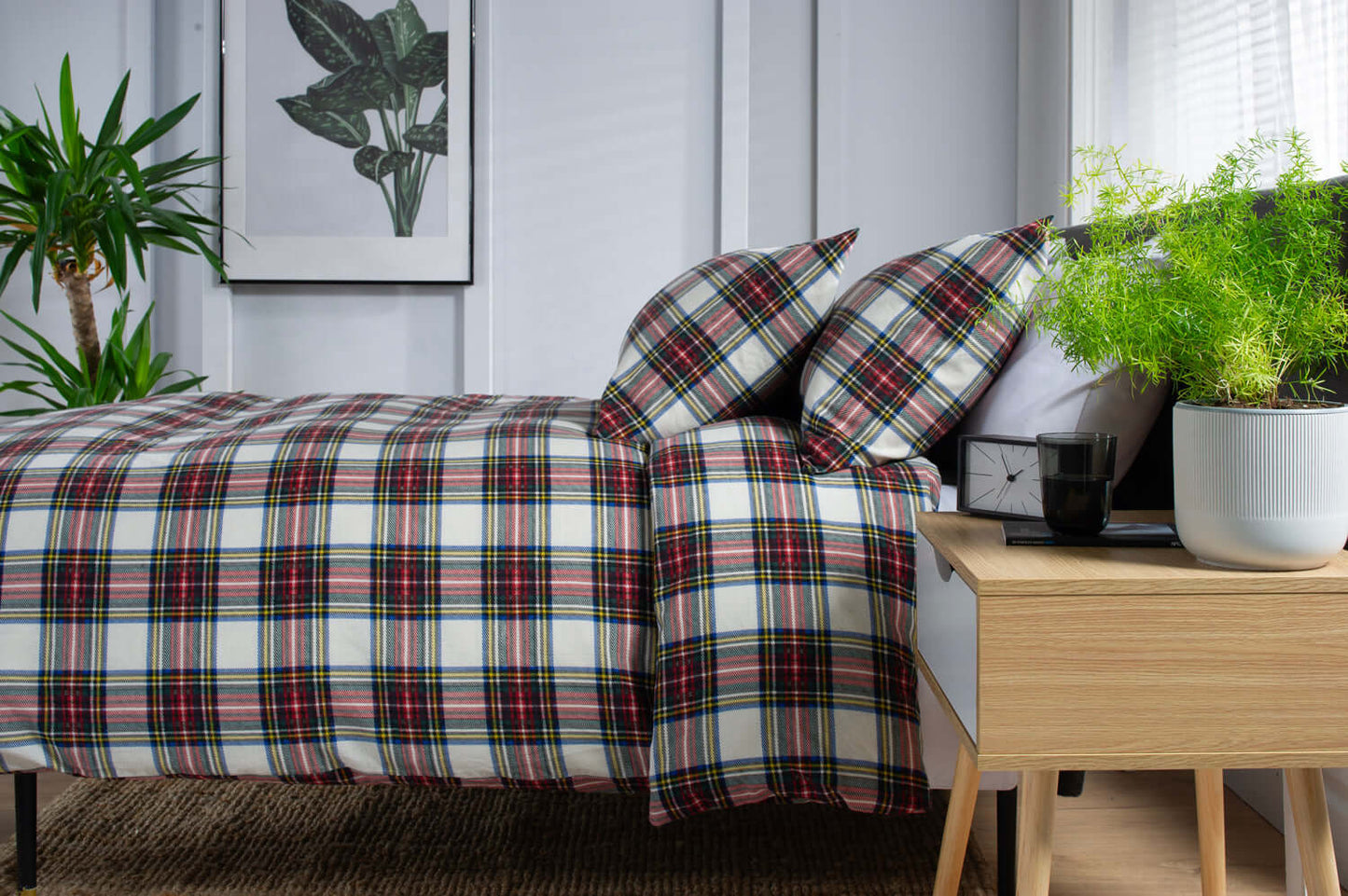 Stewart Dress Tartan Check Brushed Cotton Duvet Set with Fabric Bag