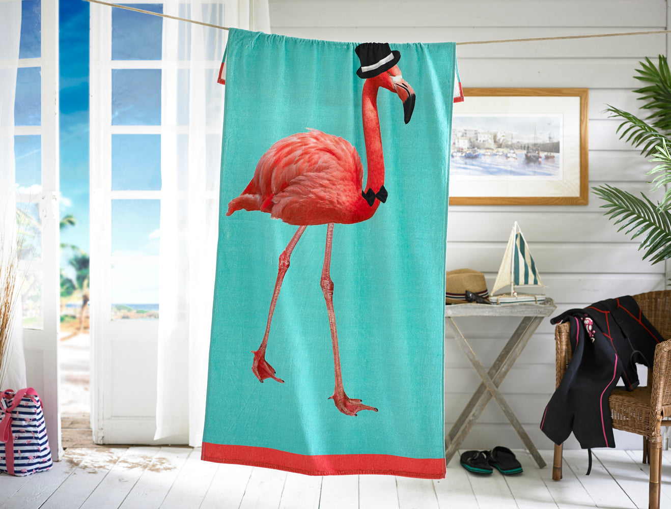 Flamingo Printed Velour 75x150cm Cotton Beach Towel