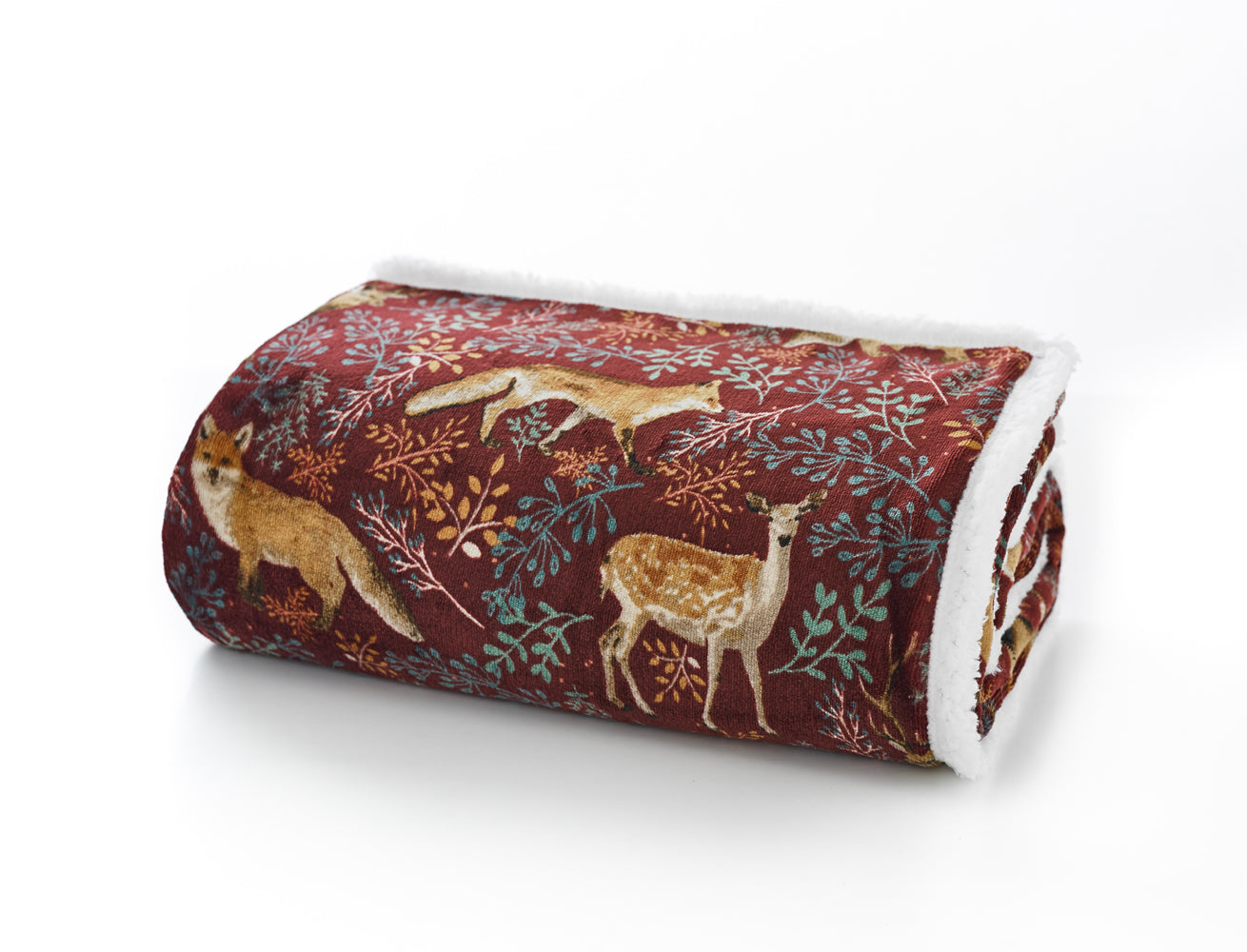 Fox and Deer Printed Supersoft Fleece Throw Mulberry