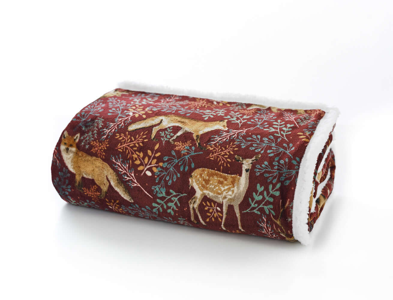 Fox and Deer Mulberry Sherpa Throw