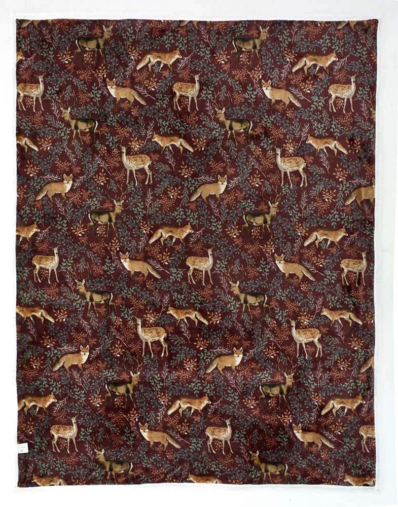 Fox and Deer Mulberry Sherpa Throw