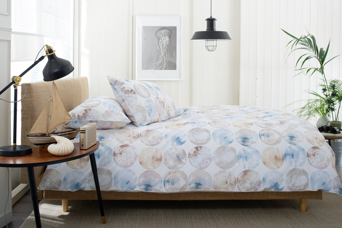 Shell Mother of Pearl Cotton Duvet Set with Fabric Bag