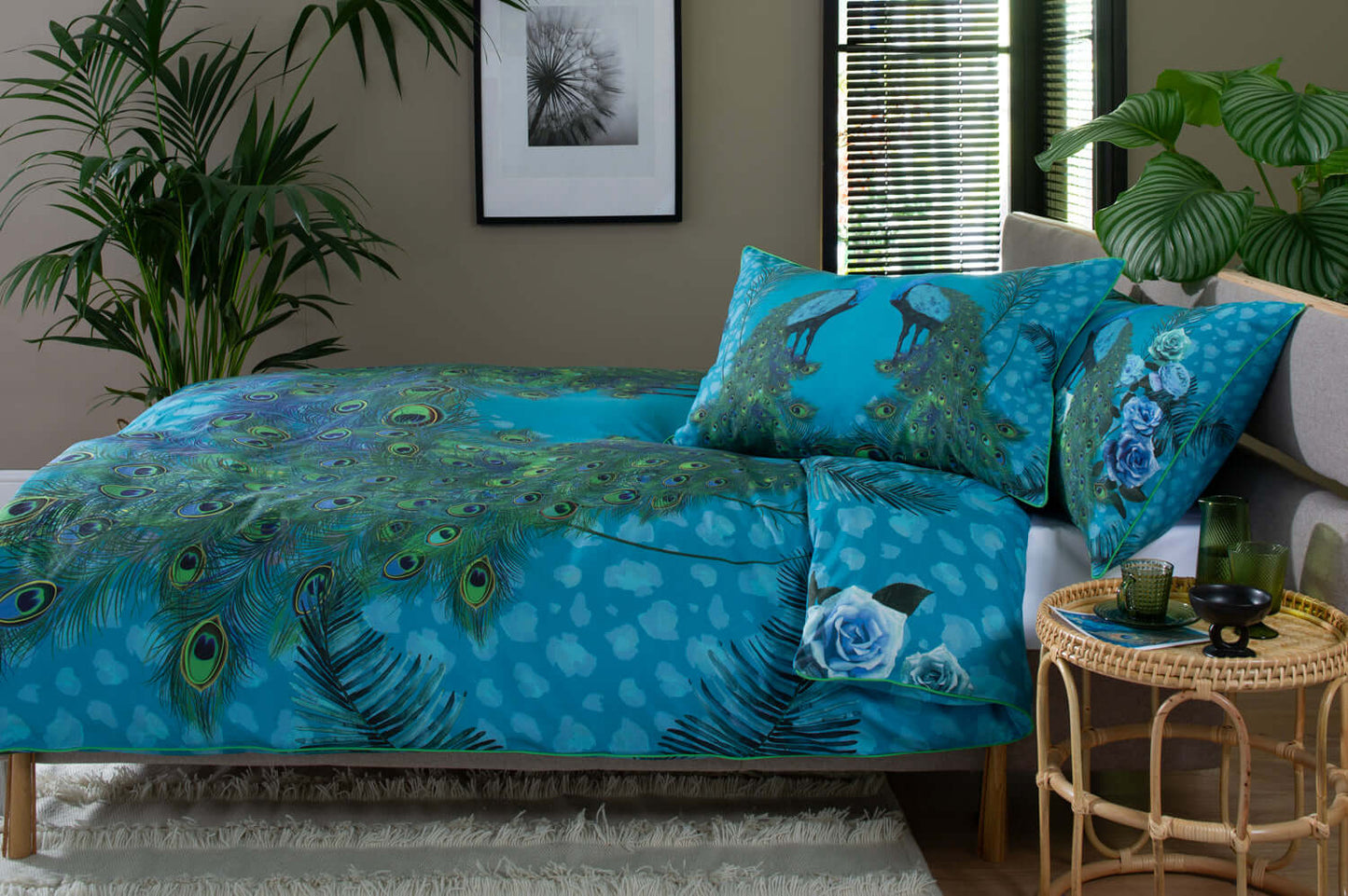 Peacock Cotton Duvet Set with Fabric Bag