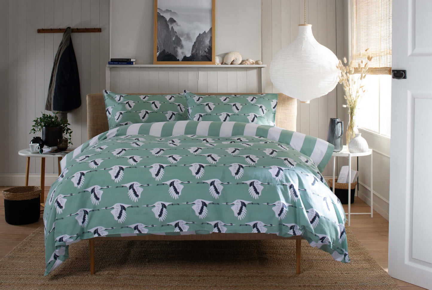 Sedge Green Reversible Duvet Set with Fabric Bag