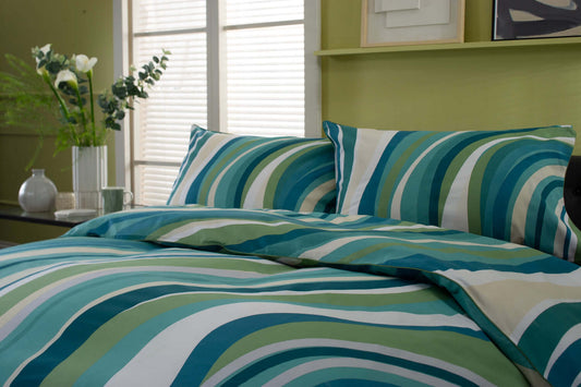 Smith Wave Green Cotton Duvet Set with Fabric Bag