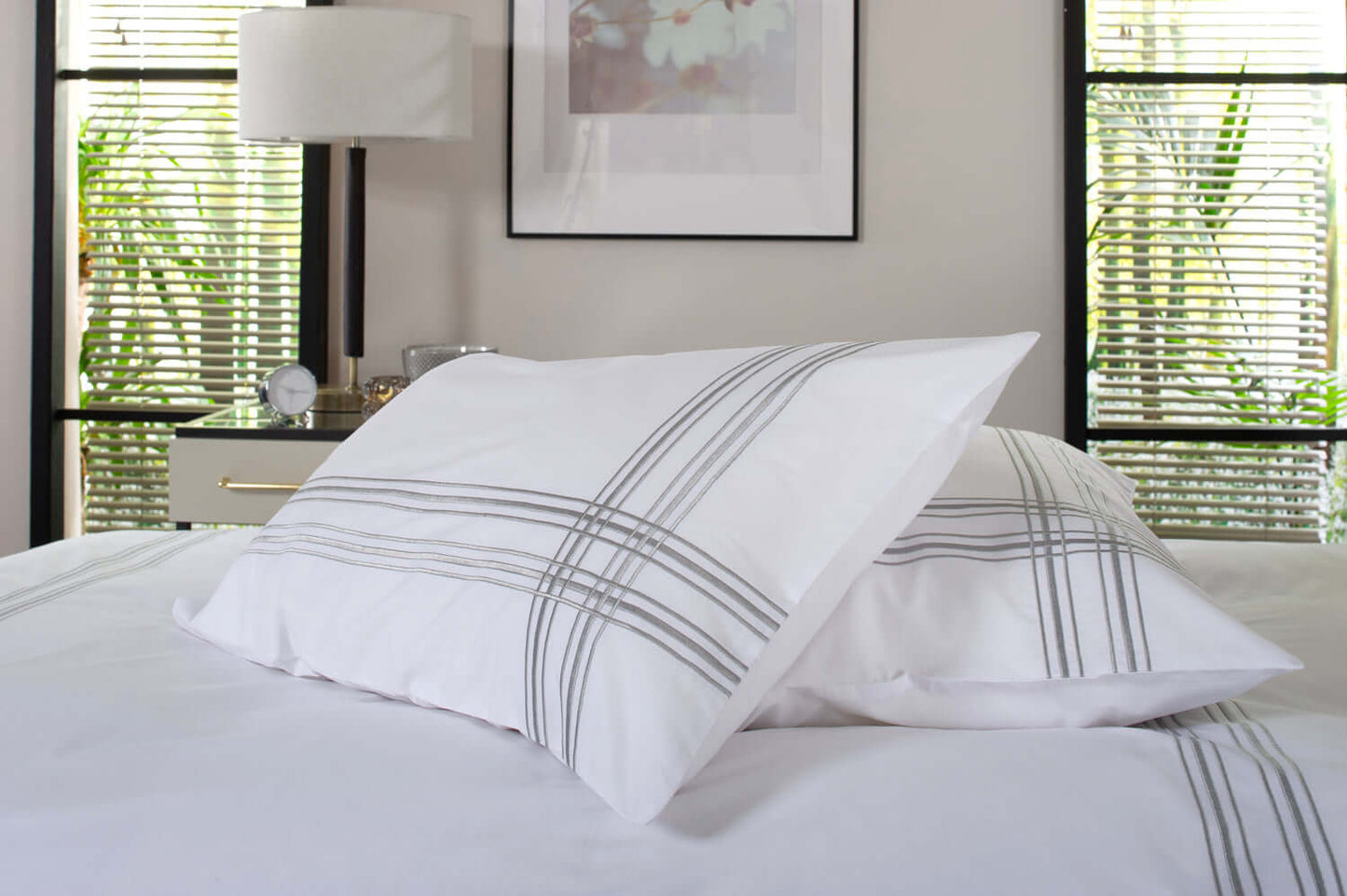 Lines Percale Cotton Duvet Set with Bourdon Stitch