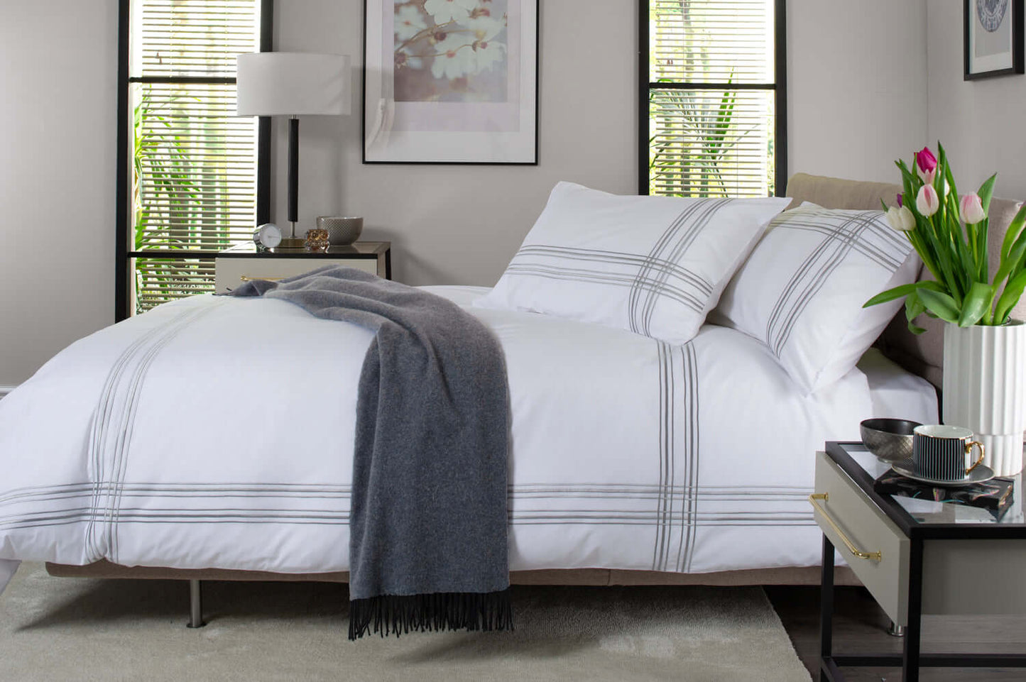 Lines Percale Cotton Duvet Set with Bourdon Stitch