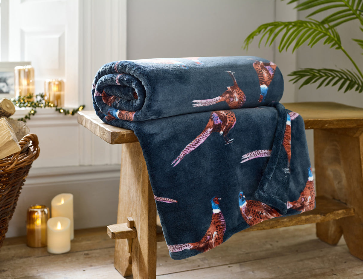 Pheasant Navy Throw – 140x180cm