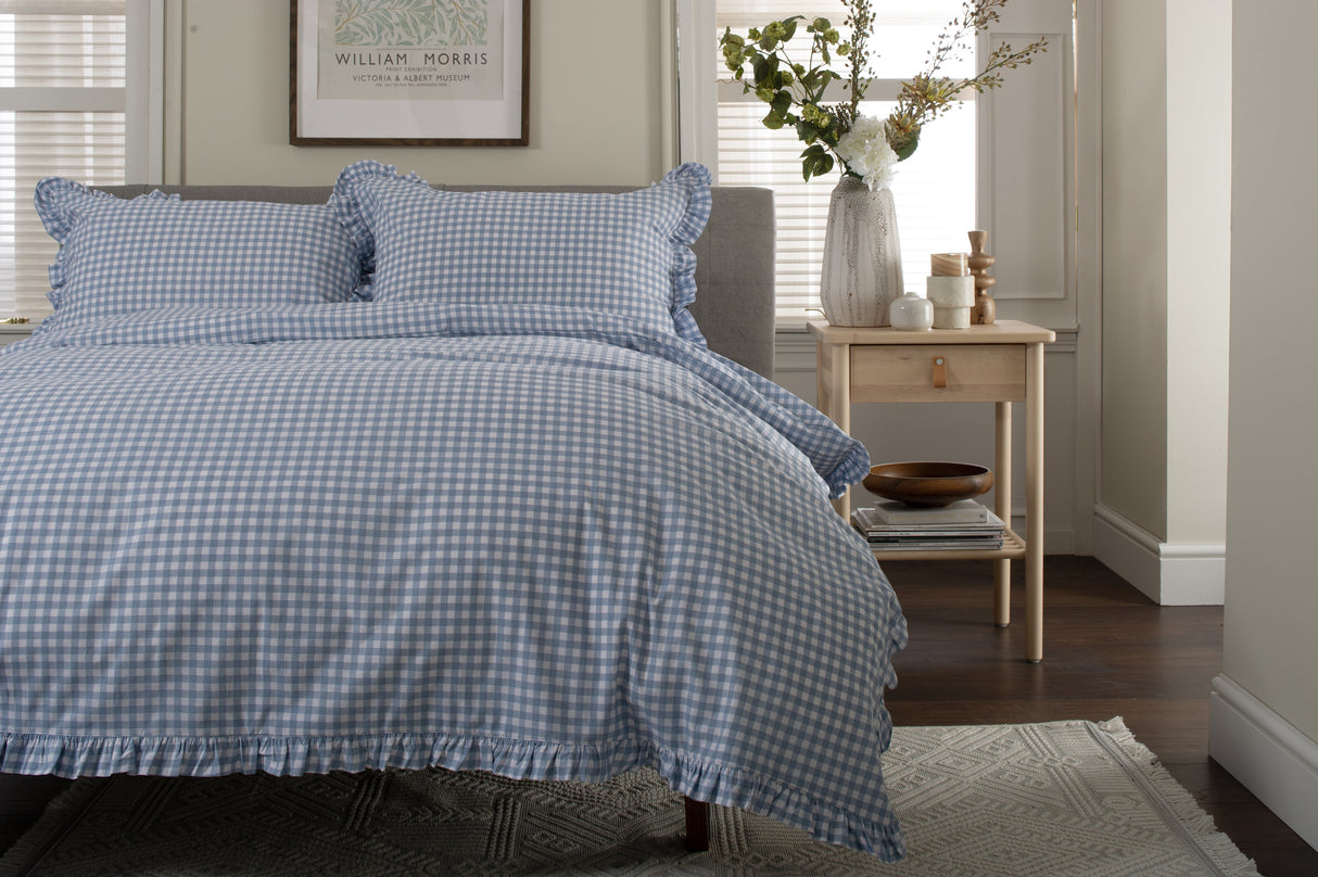 TLC Gingham Frilled Duvet Set - Fog