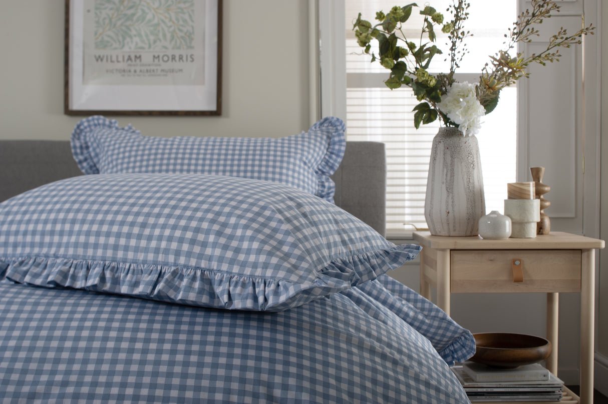 TLC Gingham Frilled Duvet Set - Fog