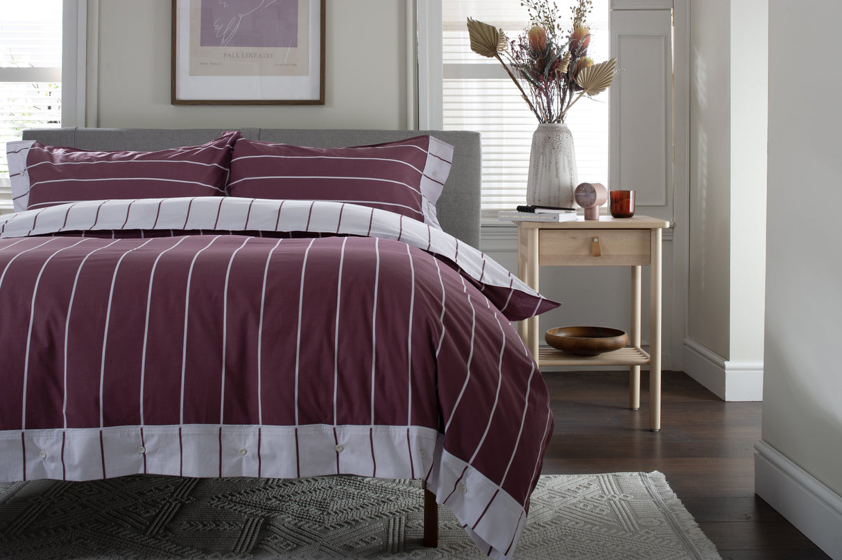 TLC Pinstripe Duvet Set - Burgundy