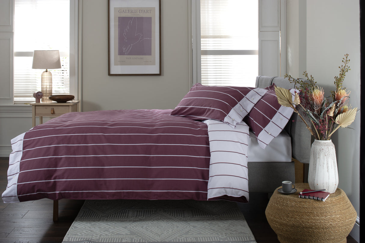 TLC Pinstripe Duvet Set - Burgundy