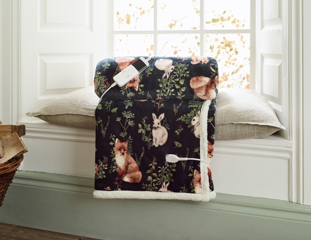 Woodland Wildlife Heated Sherpa Throw - 140x180cm