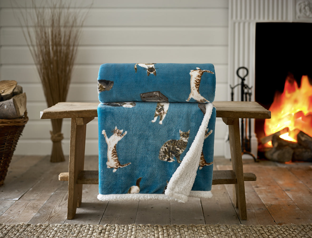 Cats Printed Sherpa Printed Soft Fleece 140x180cm Throw