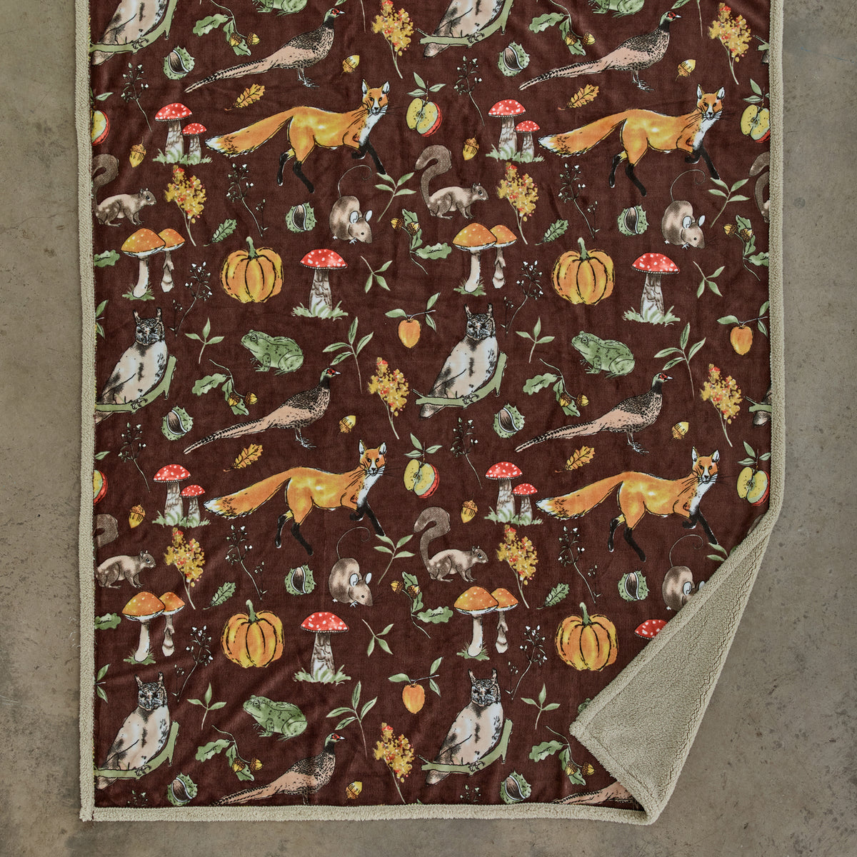 Autumn Animals Sherpa Fleece Throw 130x170cm