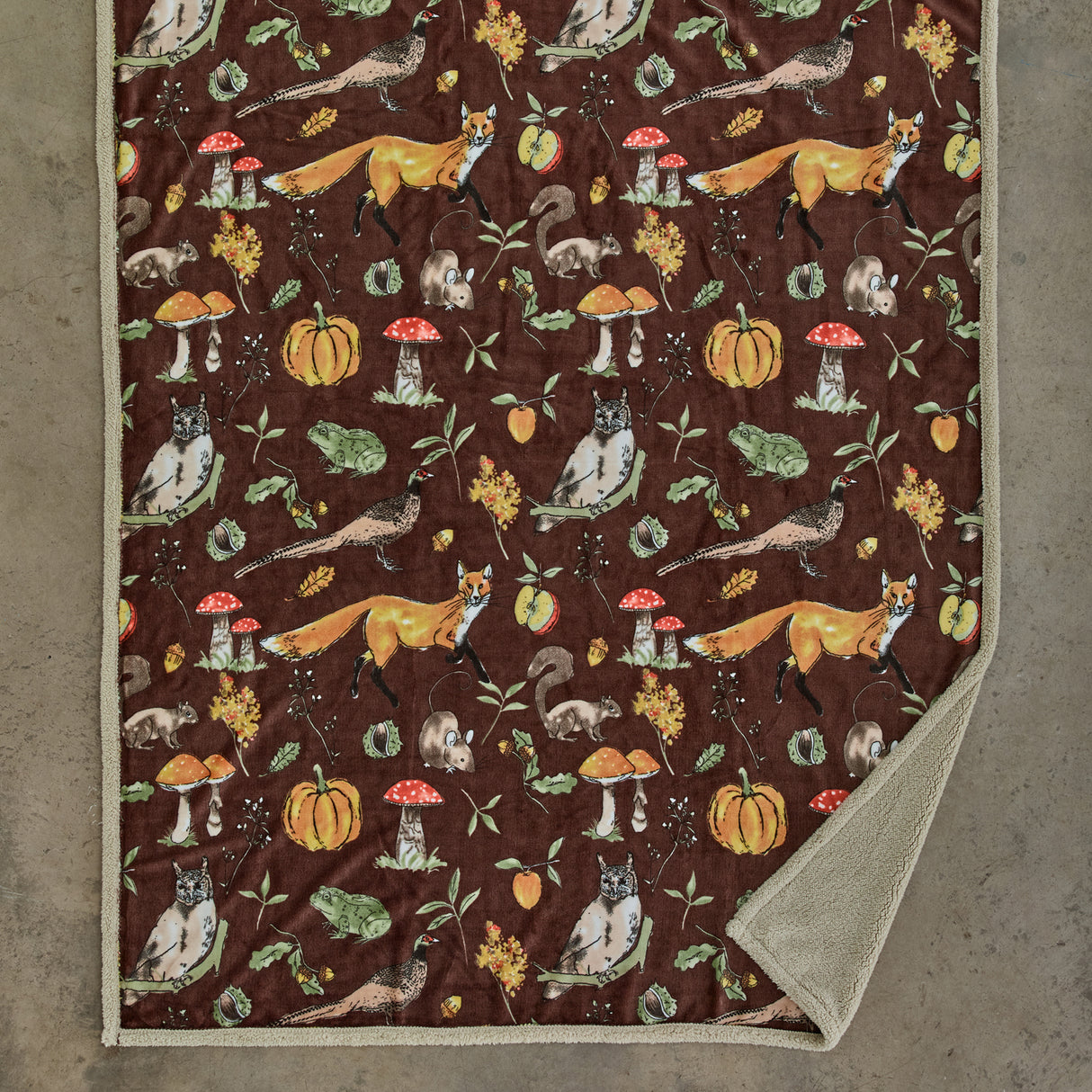 Autumn Animals Sherpa Fleece Throw 130x170cm