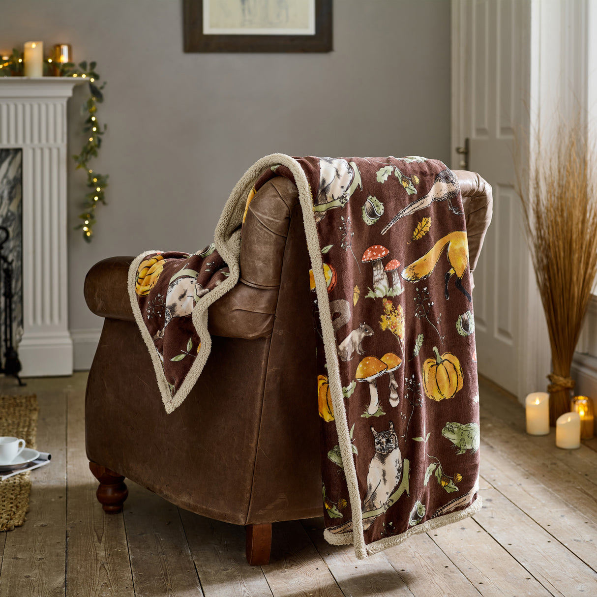 Autumn Animals Sherpa Fleece Throw 130x170cm