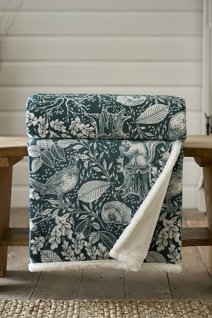 Hidden Forest Printed Sherpa Fleece Throw