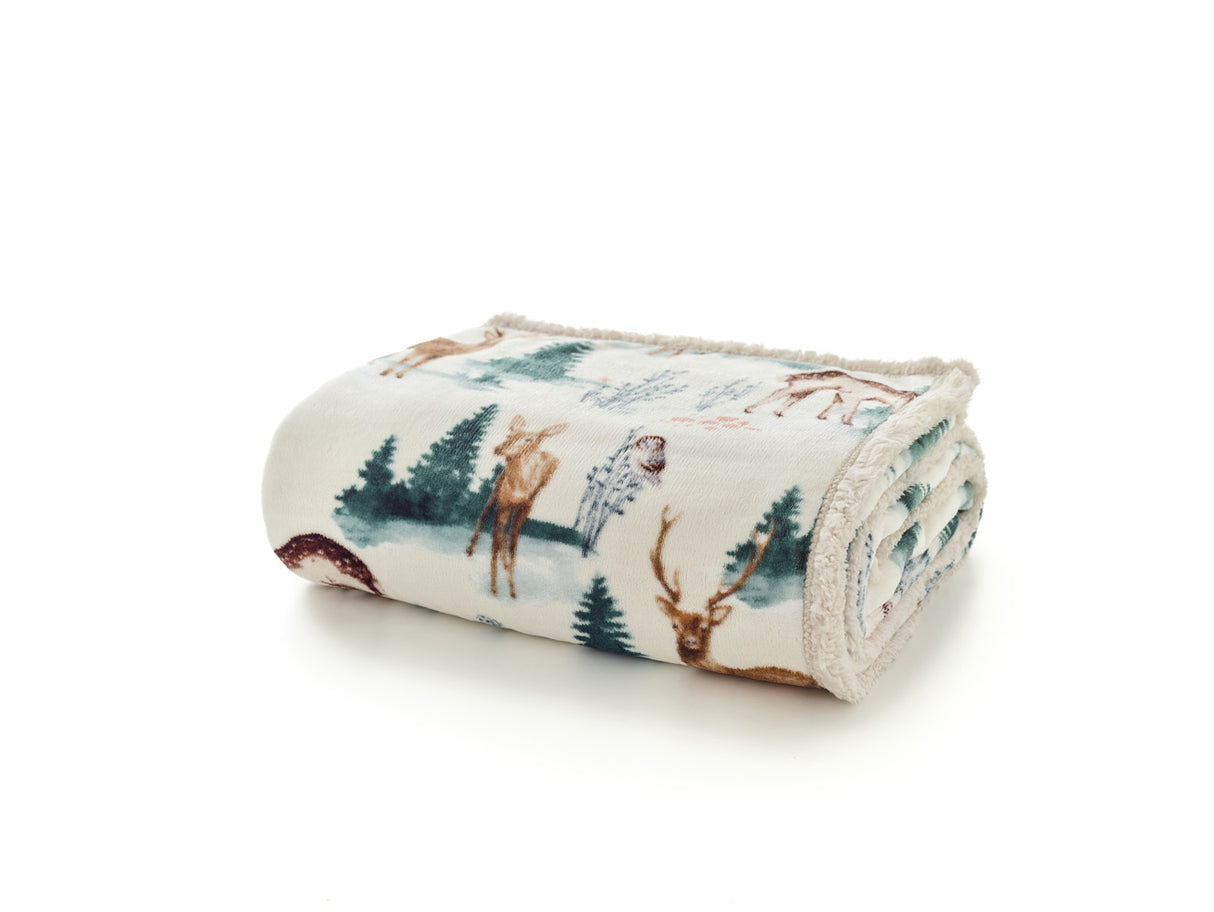 Winter Deers Sherpa Fleece Throw – 140 x 180cm