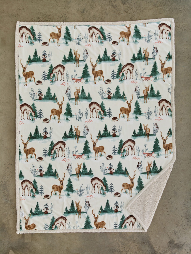 Winter Deers Sherpa Fleece Throw – 140 x 180cm