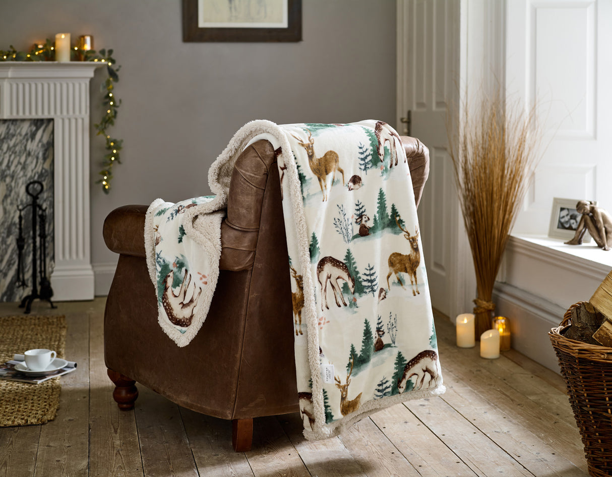 Winter Deers Sherpa Fleece Throw – 140 x 180cm