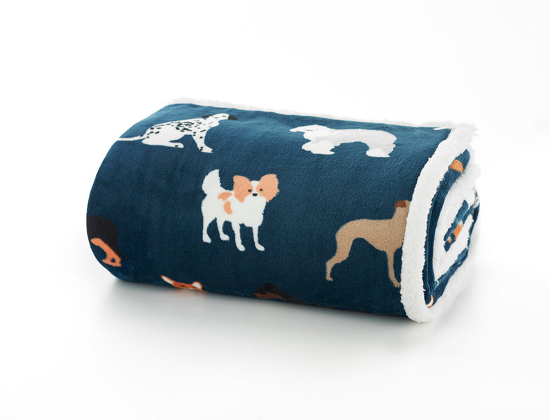 Dog Club Sherpa Printed Soft Fleece 140x180cm Throw