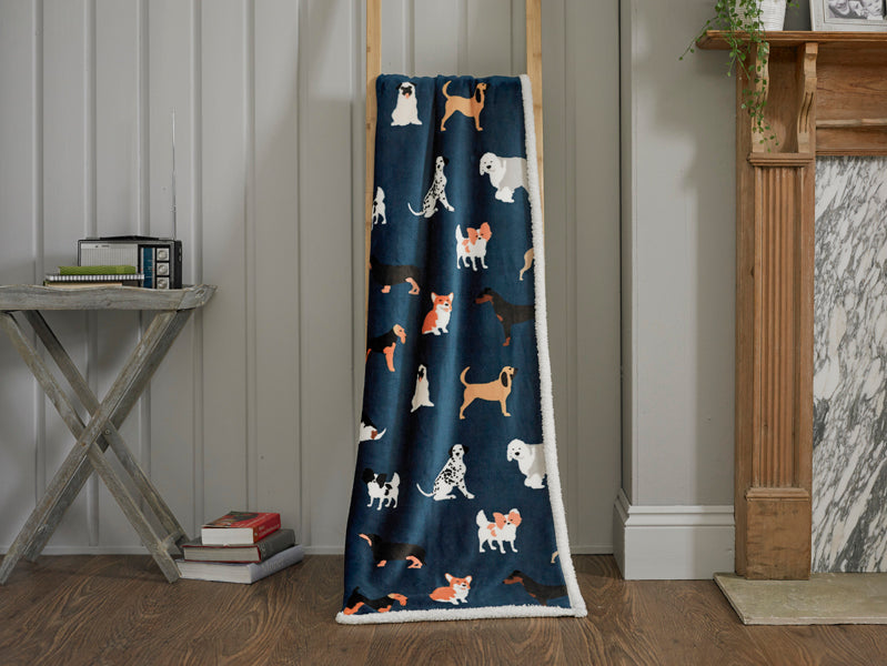 Dog Club Sherpa Printed Soft Fleece 140x180cm Throw