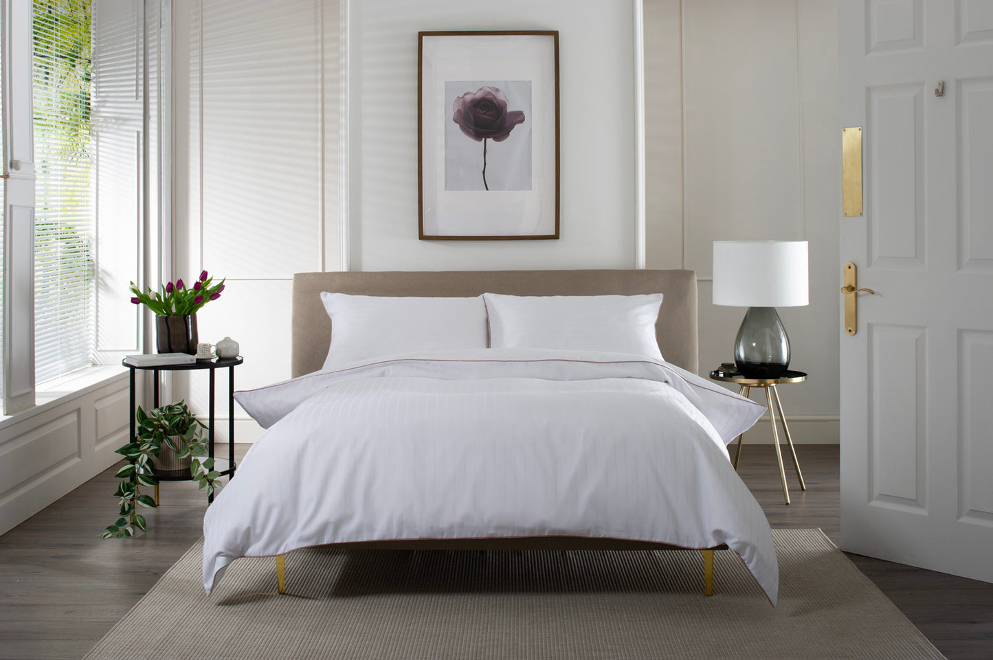 Durrant's Lane 220 Thread Count 100% Cotton White Sateen Stripe Duvet Cover Set