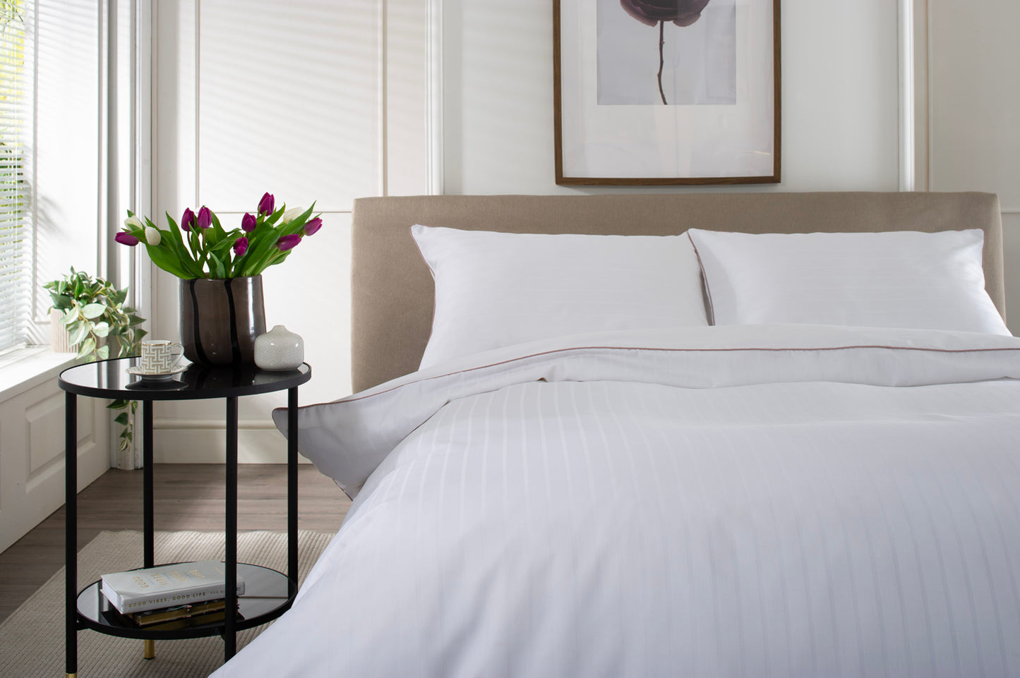 Durrant's Lane 220 Thread Count 100% Cotton White Sateen Stripe Duvet Cover Set