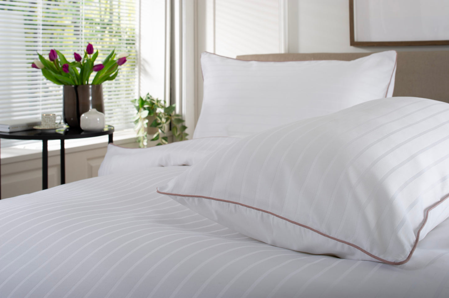 Durrant's Lane 220 Thread Count 100% Cotton White Sateen Stripe Duvet Cover Set