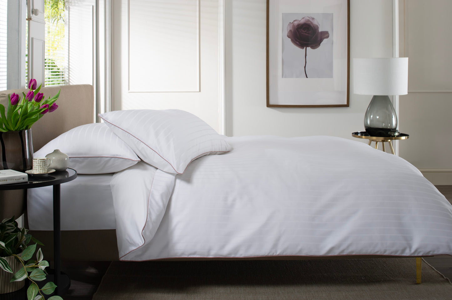 Durrant's Lane 220 Thread Count 100% Cotton White Sateen Stripe Duvet Cover Set