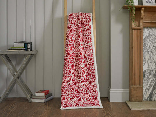 Flakes Red Sherpa Printed Soft Fleece 125x150cm Throw
