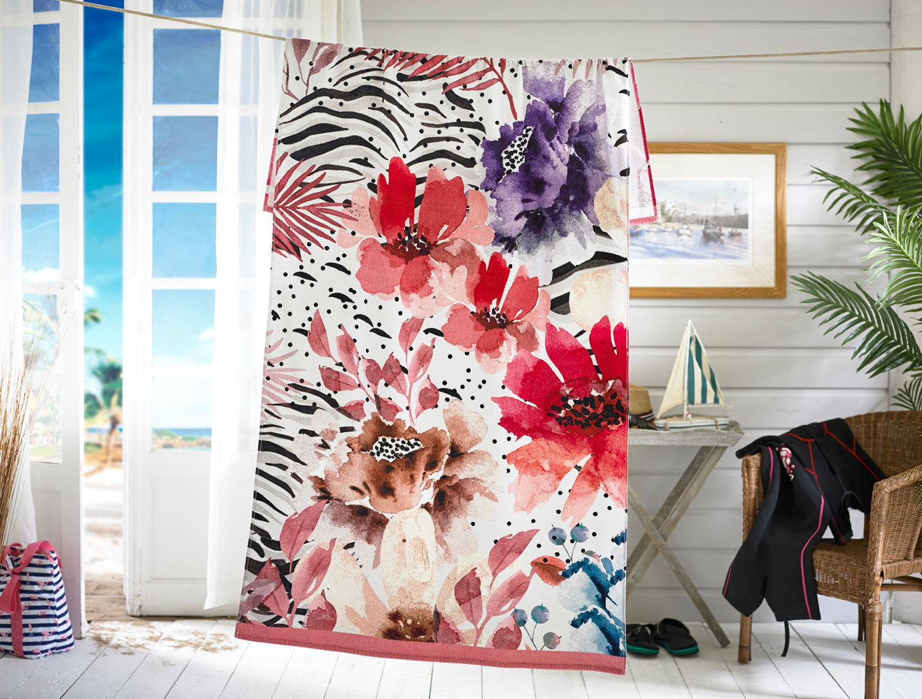 Floral Whisper Printed Velour 90x180cm Cotton Beach Towel