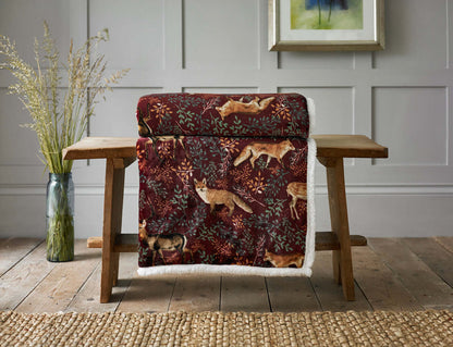 Fox and Deer Mulberry Sherpa Throw