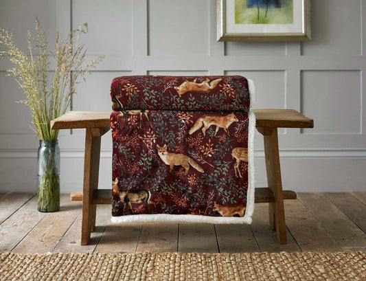 Fox and Deer Mulberry Sherpa Throw