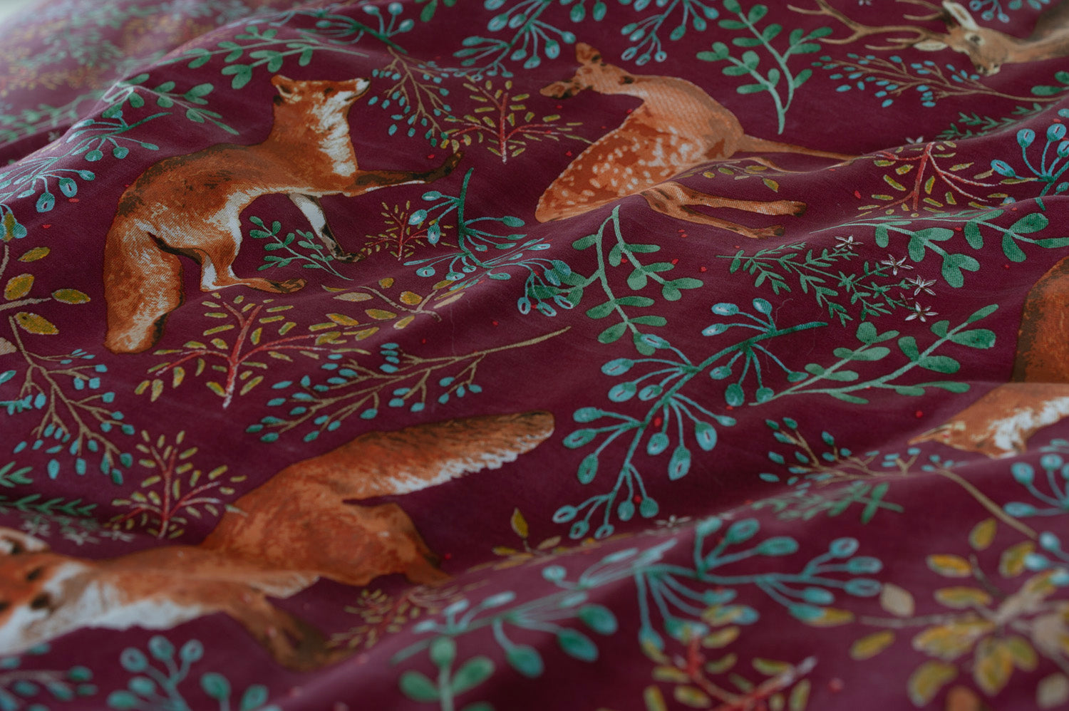 Fox & Deer Printed Cotton Duvet Bedlinen Mulberry
