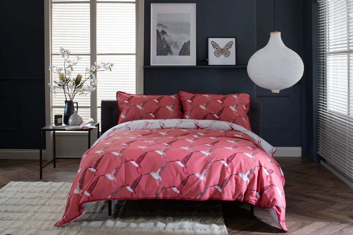 Hummingbird Cotton Reversible Duvet Set with Fabric Bag