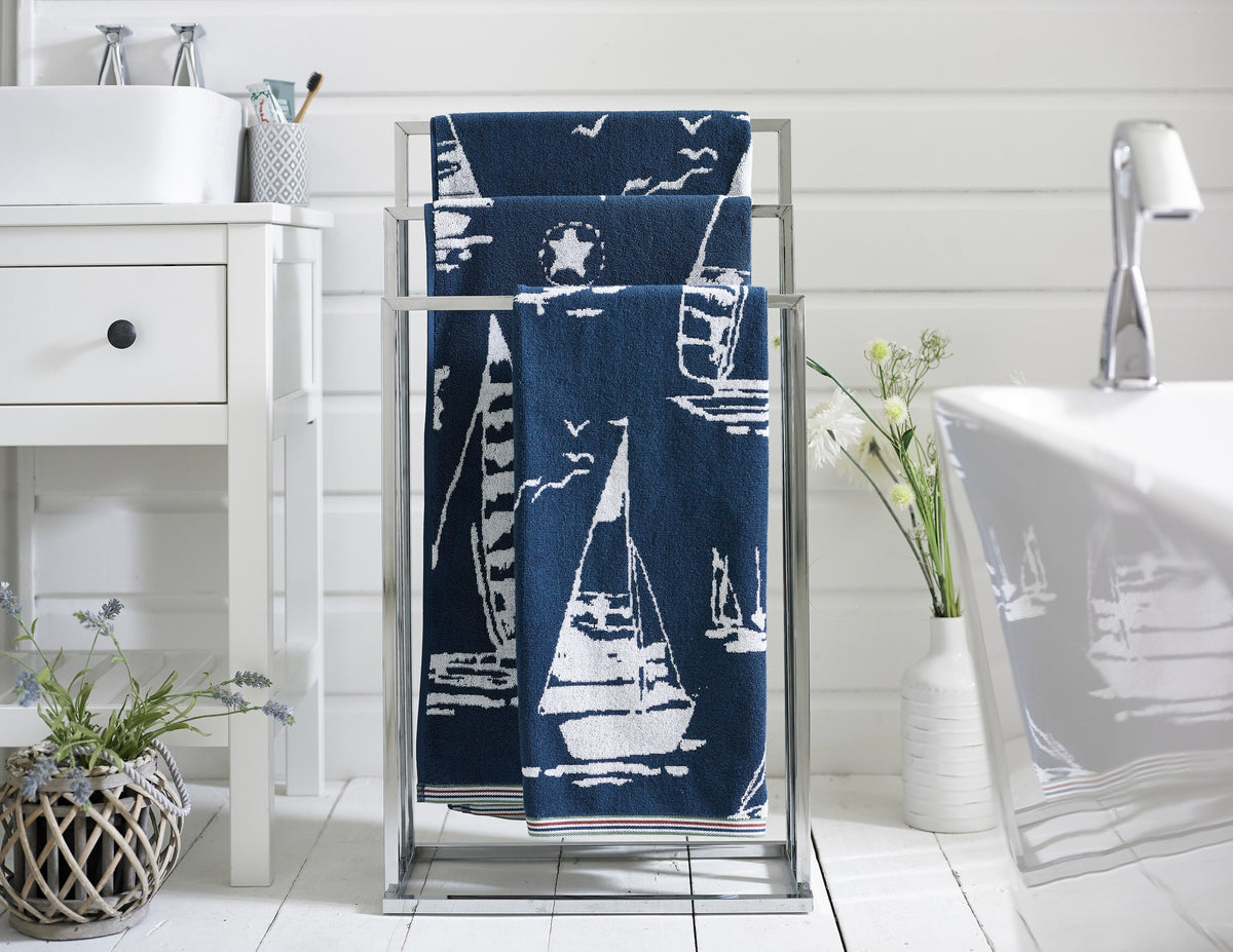 Channel Patterned Cotton Towels Navy
