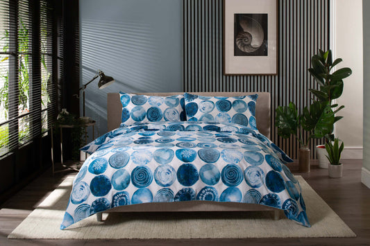 Blue Shells Cotton Duvet Set with Fabric Bag