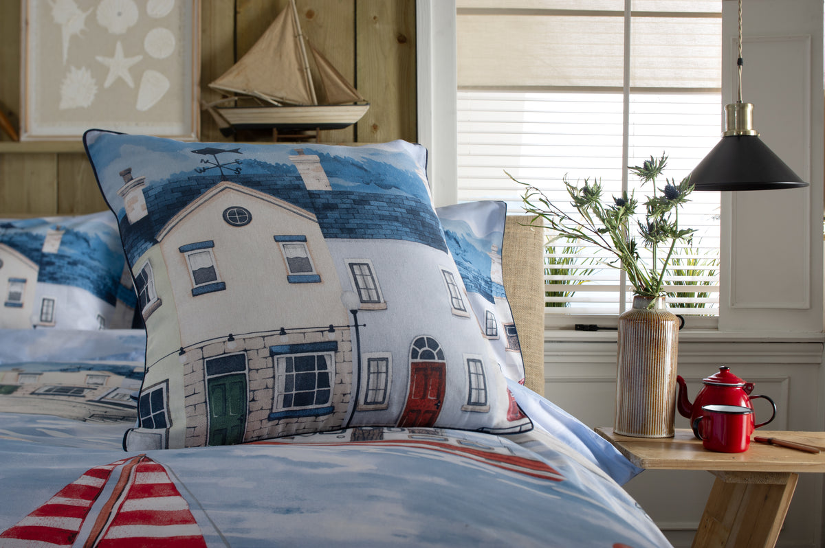 Coastal Fishing Village Cushion | Lobster Creek