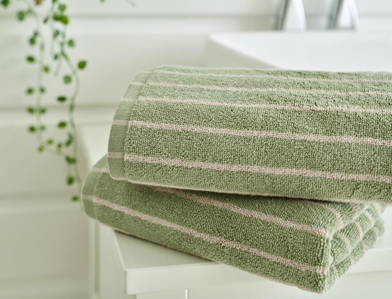 Malmo Stripe - Sage/Biscuit Close-Up