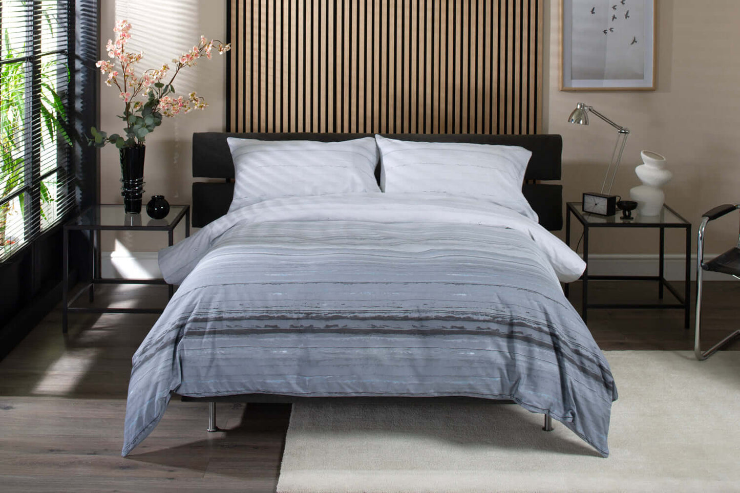 Onyx Percale Stripe Duvet Set