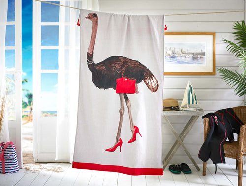 Ostrich Printed Cotton Velour Beach & Sports Towel 75x150cm
