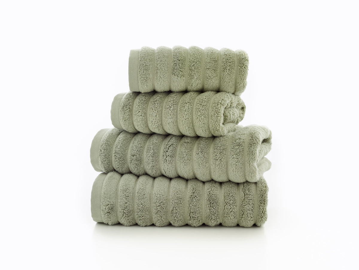 Ribbleton Zerotwist Cotton Towels in Sage, on white