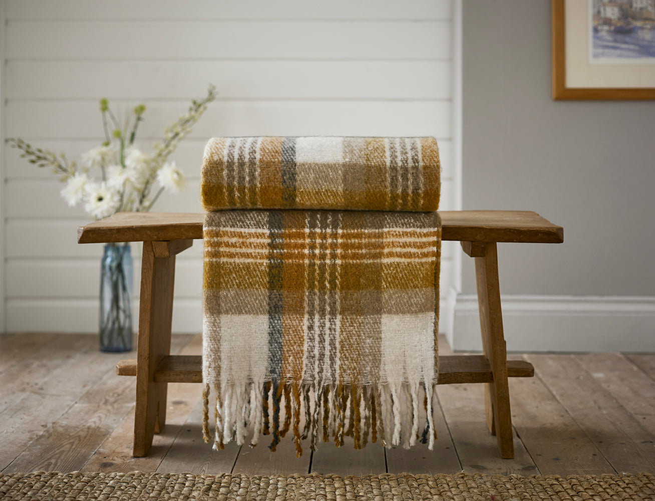 Ripon Faux Mohair SuperSoft Jacquard 130 x 180cm Throw Ochre