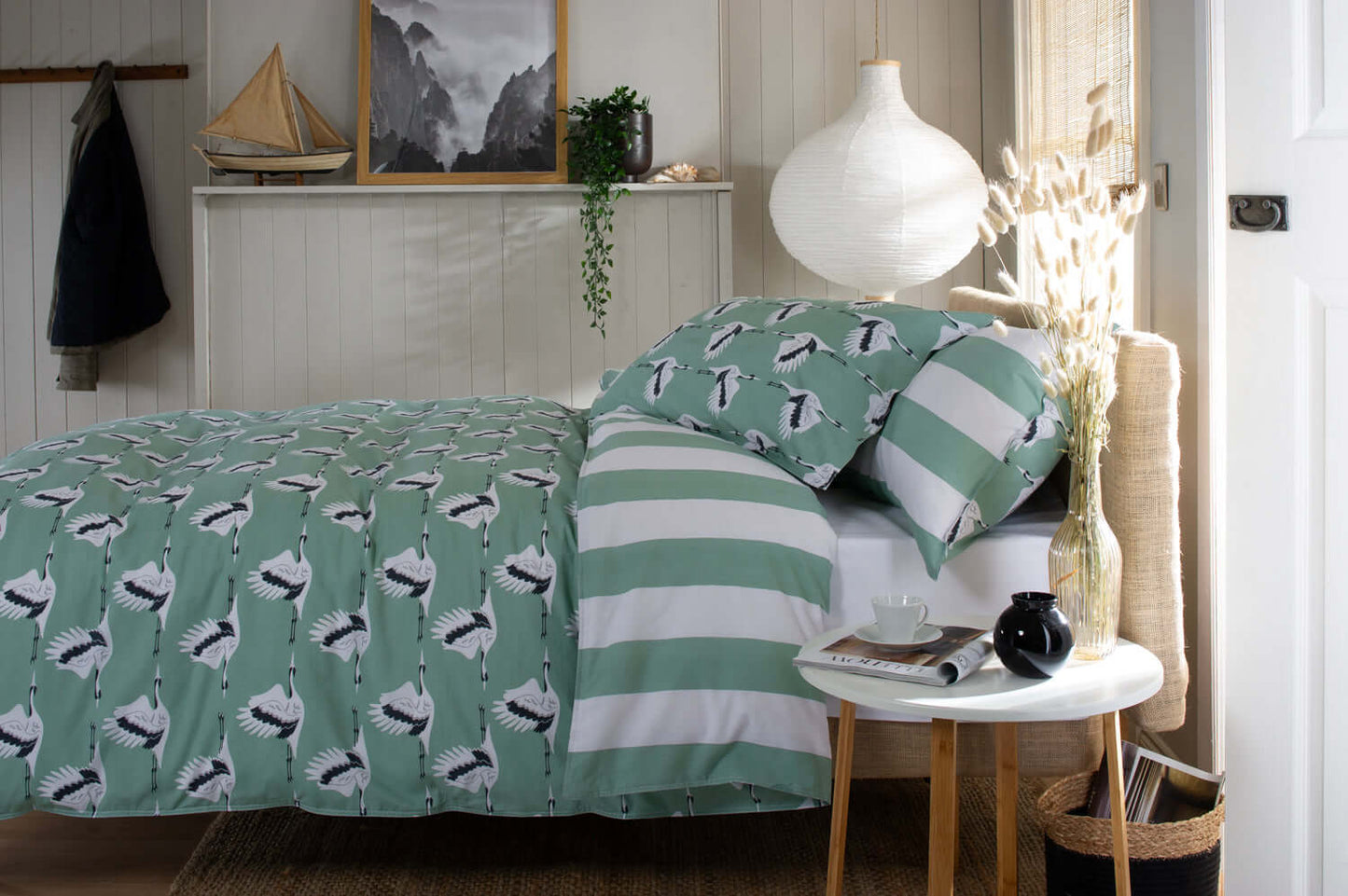 Sedge Green Reversible Duvet Set with Fabric Bag