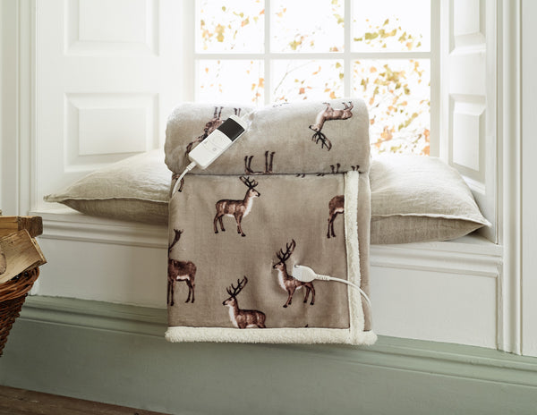 Sterling Stag Heated Sherpa Throw – 140x180cm